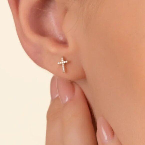Dainty Cross Stud Earrings Pave CZ "Diamonds" Cross Studs Faith Jewelry Gift - Picture 11 of 11